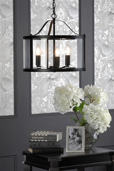 (image for) Laura Ashley Harrington 3 Light Pendant Matt Black and Glass
